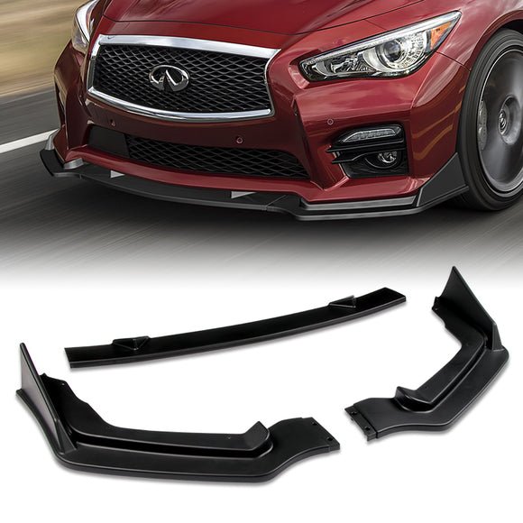 For 2014-2017 Infiniti Q50 Sport Unpainted Black Front Bumper Body Kit Lip 3pcs