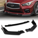 For 2014-2017 Infiniti Q50 Sport Unpainted Black Front Bumper Body Kit Lip 3pcs