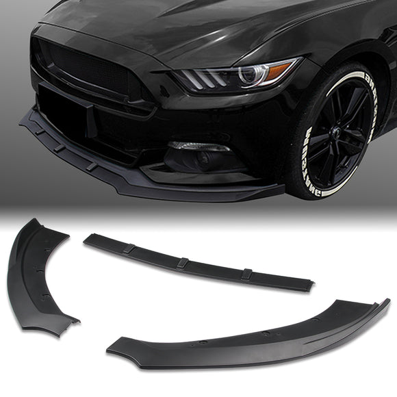 For 2015-2017 Ford Mustang Unpainted Matte Black Front Bumper Body Splitter Spoiler Lip 3PCS