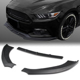 For 2015-2017 Ford Mustang Unpainted Matte Black Front Bumper Body Splitter Spoiler Lip 3PCS