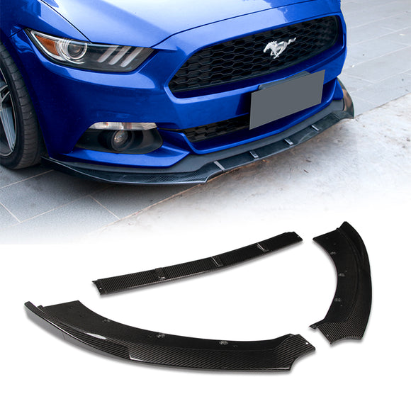 For 2015-2017 Ford Mustang Real Carbon Fiber Front Bumper Body Splitter Spoiler Lip 3PCS