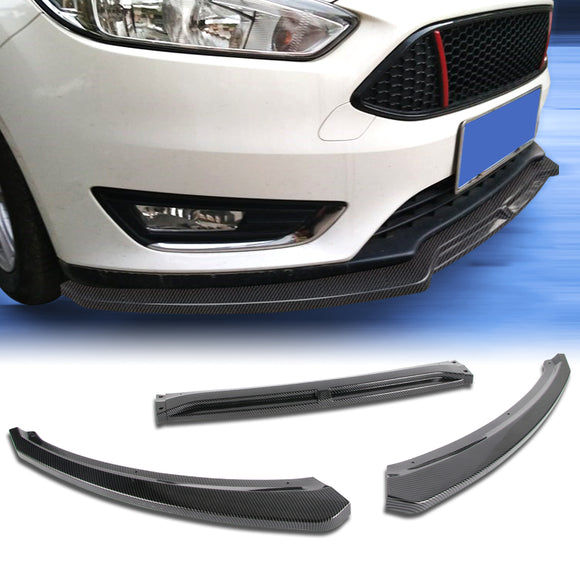 For 2012-2018 Ford Focus Carbon Look Front Bumper Body Splitter Spoiler Lip 3PCS