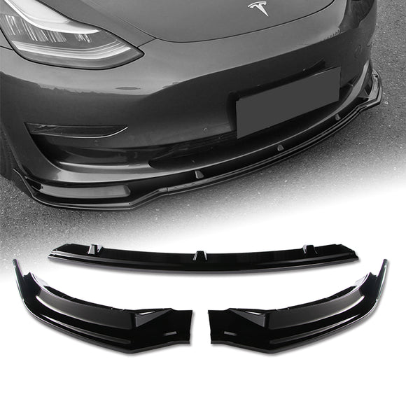 For 2017-2023 Tesla Model 3 Sedan Painted Black Front Bumper Body Splitter Spoiler Lip 3PCS