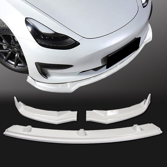 For 2017-2023 Tesla Model 3 Sedan Painted White Front Bumper Body Splitter Spoiler Lip 3PCS