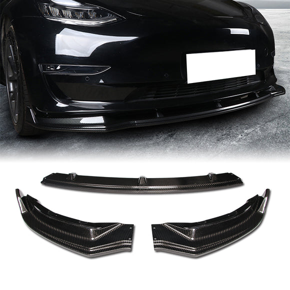 For 2017-2023 Tesla Model 3 Sedan Real Carbon Front Bumper Body Splitter Spoiler Lip 3PCS