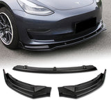 For 2017-2023 Tesla Model 3 Sedan Unpainted Matte Black Front Bumper Body Splitter Spoiler Lip 3PCS