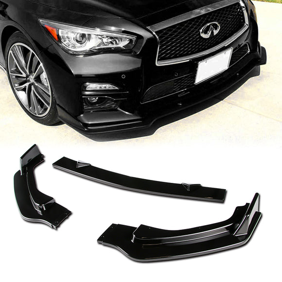 For 2014-2017 Infiniti Q50 Premium Painted Black Front Bumper Splitter Spoiler Lip 3PCS