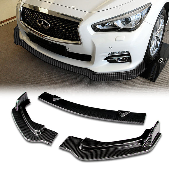 For 2014-2017 Infiniti Q50 Premium Carbon Look Front Bumper Splitter Spoiler Lip 3PCS