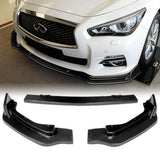 2014-2017 Infiniti Q50 Premium Real Carbon Fiber 3-Piece Front Bumper Body Spoiler Splitter Lip Kit