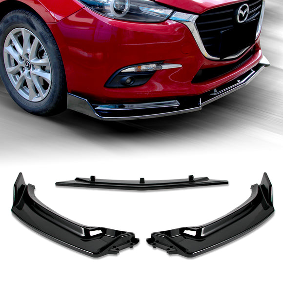 For 2014-2018 Mazda 3 Axela Painted Black Front Bumper Body Splitter Spoiler Lip 3PCS