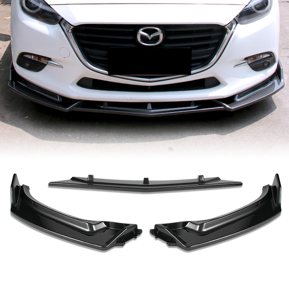 For 2014-2018 Mazda 3 Axela Carbon Look Front Bumper Body Splitter Spoiler Lip 3PCS