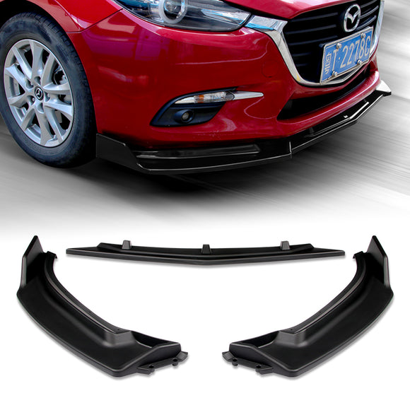 For 2014-2018 Mazda 3 Axela Unpainted Matte Black Front Bumper Body Splitter Spoiler Lip 3PCS