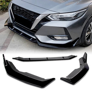 For 2020-2023 Nissan Sentra Painted Black Front Bumper Body Kit Spoiler Lip 3PCS