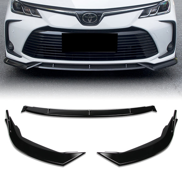 For 2020-2021 Toyota Corolla L / XLE Painted Black Front Bumper Body Splitter Spoiler Lip 3PCS