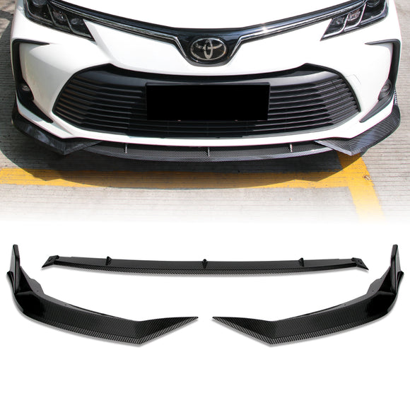 For 2020-2021 Toyota Corolla L / XLE Carbon Look Front Bumper Body Splitter Spoiler Lip 3PCS