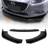 Universal Painted Black Front Bumper Protector Body Kit Splitter Spoiler Lip 3-PCS