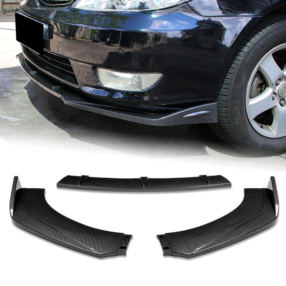 Universal Carbon Look Front Bumper Protector Body Kit Splitter Spoiler Lip 3-PCS