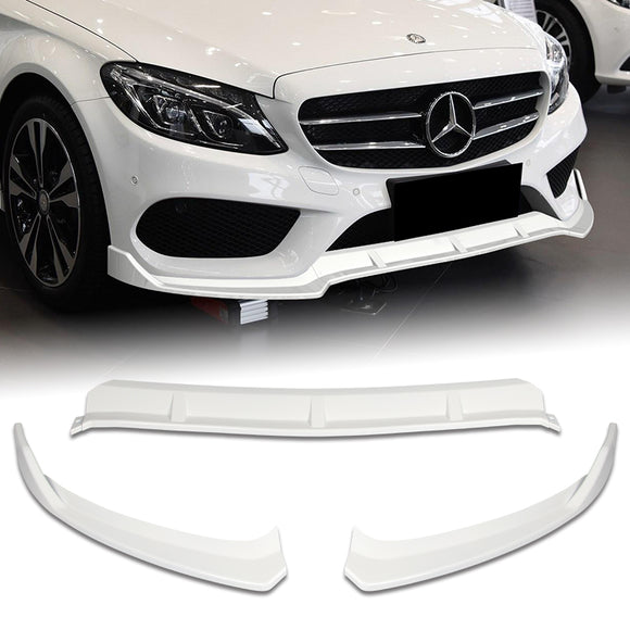 For 2015-2018 Mercedes W205 C-Class Painted White Front Bumper Body Splitter Spoiler Lip 3PCS