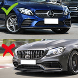 2019-2021 Mercedes W205 C-Class Painted Black 3-Piece Front Bumper Body Spoiler Splitter Lip Kit