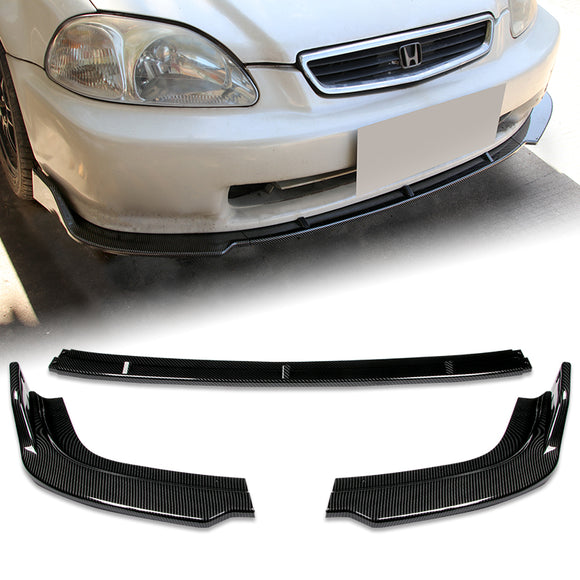 For 1996-1998 Honda Civic JDM CS-Style Carbon Look Front Bumper Body Splitter Spoiler Lip 3PCS