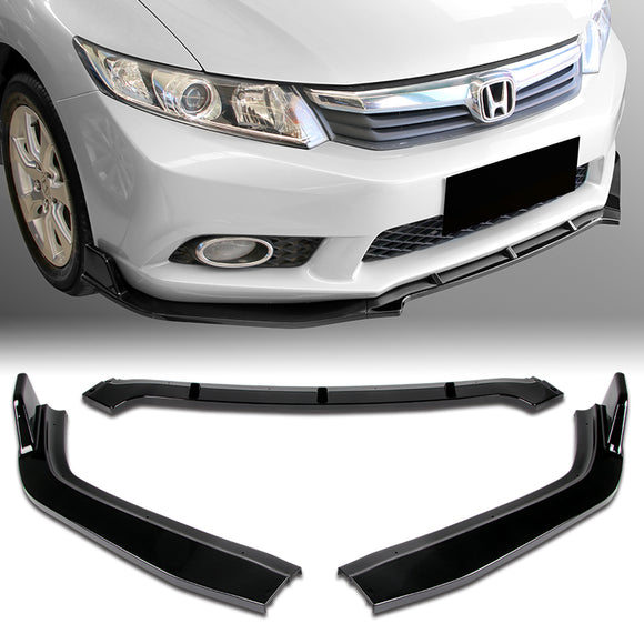 For 2012 Honda Civic 4DR 9Th JDM CS-Style Painted Black Front Bumper Body Splitter Spoiler Lip 3PCS