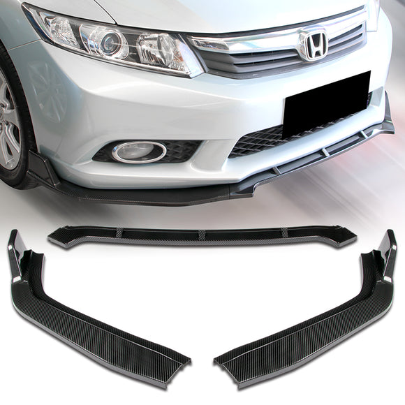For 2012 Honda Civic 4DR 9Th JDM CS-Style Carbon Look Front Bumper Body Splitter Spoiler Lip 3PCS