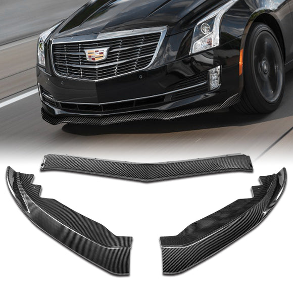 For 2015-2018 Cadillac ATS Carbon Look Front Bumper Body Splitter Spoiler Lip 3PCS