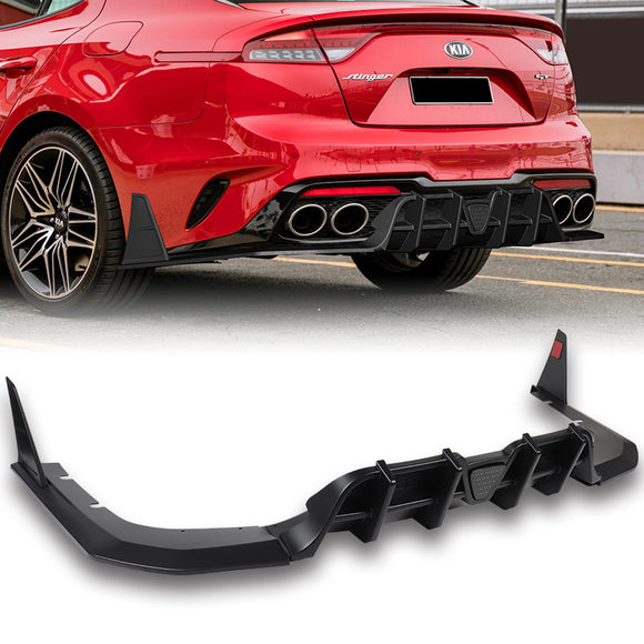 For 2018-2023 Kia Stinger Rear Bumper Diffuser Spoiler Lip W / Smoke LED Light