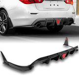 For 2014-2017 Infiniti Q50 Rear Bumper Diffuser Spoiler Lip W / Red LED Brake Light