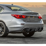 For 2014-2017 Infiniti Q50 Rear Bumper Diffuser Lip W / Smoke LED Light -Unpainted Matte Black