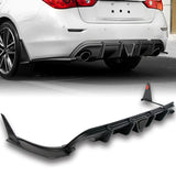 For 2014-2017 Infiniti Q50 Rear Bumper Diffuser Lip W / Smoke LED Light -Unpainted Matte Black