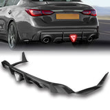 For 2018–2024 Infiniti Q50 3D LED Rear Diffuser with Corner Extensions -Unpainted Matte Black