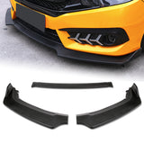 For 2016-2021 Honda Civic 10th Matte Black Front Bumper Splitter Spoiler Lip 3PCS