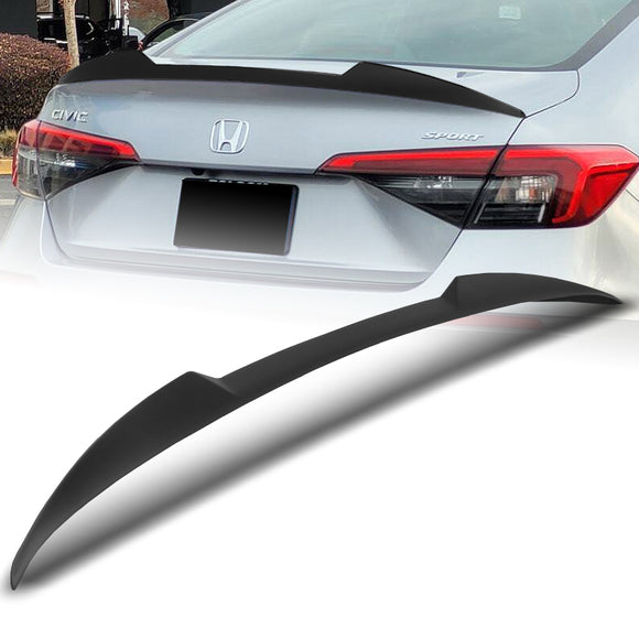 W-Power ABS V-Style Rear Trunk Lip Spoiler Wing For 2022-2025 Honda Civic Sedan -Unpainted Matte Black