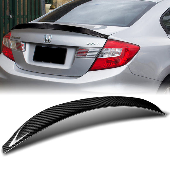 V2-Style Rear Trunk Lip Spoiler Wing For 2012-2015 Honda Civic 4-DR / Sedan -Real Carbon Fiber
