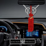 Junction Produce JP Pink Embroidery Set of Neck rest Pillows with Seatbelt Covers & SR Fusa Charm