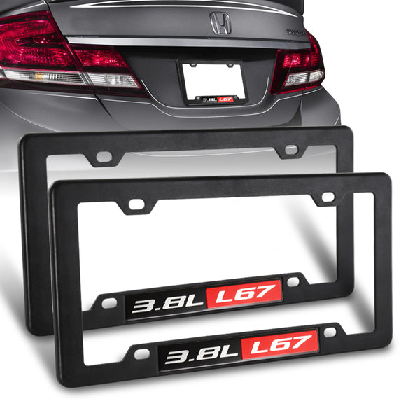 2Pcs Black ABS License Plate Tag Frame Cover with Car Trunk Emblems For 3.8L_L67