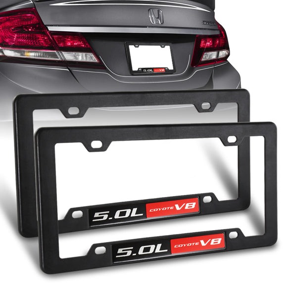 2Pcs Black ABS License Plate Tag Frame Cover with Car Trunk Emblems For 5.0L_Coyote V8