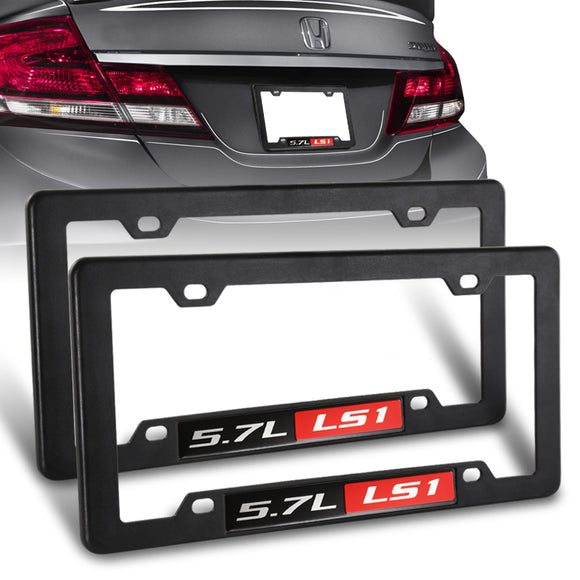 2Pcs Black ABS License Plate Tag Frame Cover with Car Trunk Emblems For 5.7L_LS1