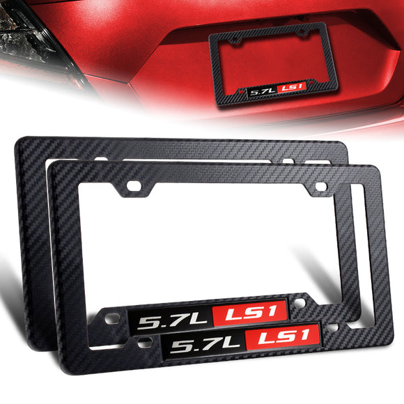 2Pcs Carbon Fiber Style ABS License Plate Tag Frame Cover with Car Trunk Emblems For 5.7L_LS1