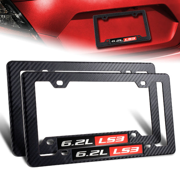 2Pcs Carbon Fiber Style ABS License Plate Tag Frame Cover with Car Trunk Emblems For 6.2L_LS3