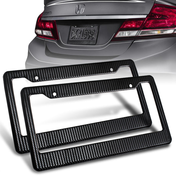 2PCS JDM-Style Black Carbon Fiber Look License Plate Frame Covers – Front & Rear