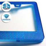 1PC Blue Diamond Cut Style License Plate Frame Covers – Front & Rear