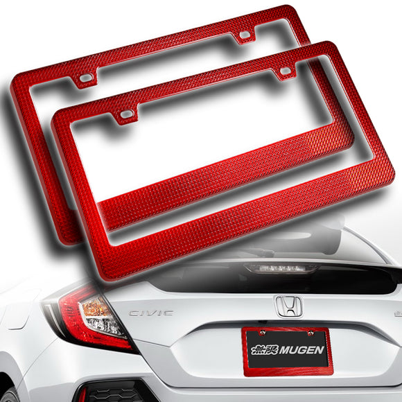 2PCS Red Diamond Cut Style License Plate Frame Covers – Front & Rear