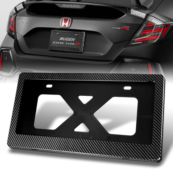 W-Power Carbon Fiber Style License plate frame TAG cover Front Rear W/Bracket