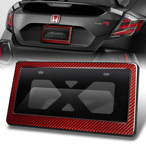 W-Power Red Real Carbon License plate Frame TAG cover W/Bracket
