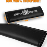 Junction Produce JP Embroidery Set of Black Neck rest Pillows with Seatbelt Covers & Fusa Charm