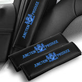 Junction Produce JP Blue Embroidery Set of Neck rest Pillows with Seatbelt Covers & SR Fusa Charm