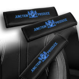 Junction Produce JP Blue Embroidery Set of Neck rest Pillows with Seatbelt Covers & SR Fusa Charm