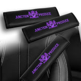 Junction Produce JP Purple Embroidery Set of Neck rest Pillows with Seatbelt Covers & SW Fusa Charm